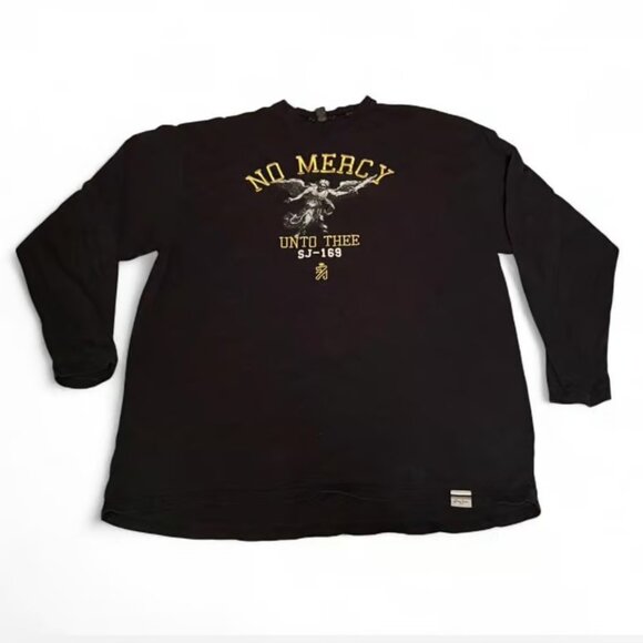 Black Long Sleeve No Mercy design Graphic Tee Unto Thee - Picture 1 of 3